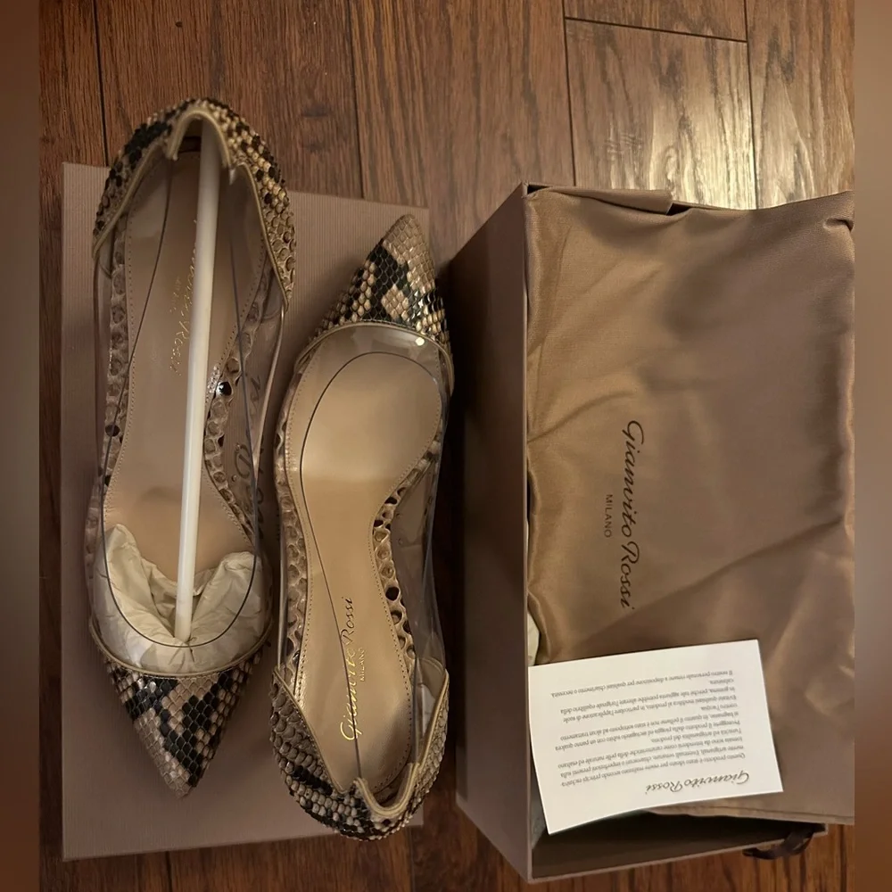 Gianvito Rossi Python Plexi Stilettos 39.5 - Picture 1 of 9